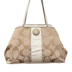 COACH Kisslock Signature Stripe Framed Carryall Bag